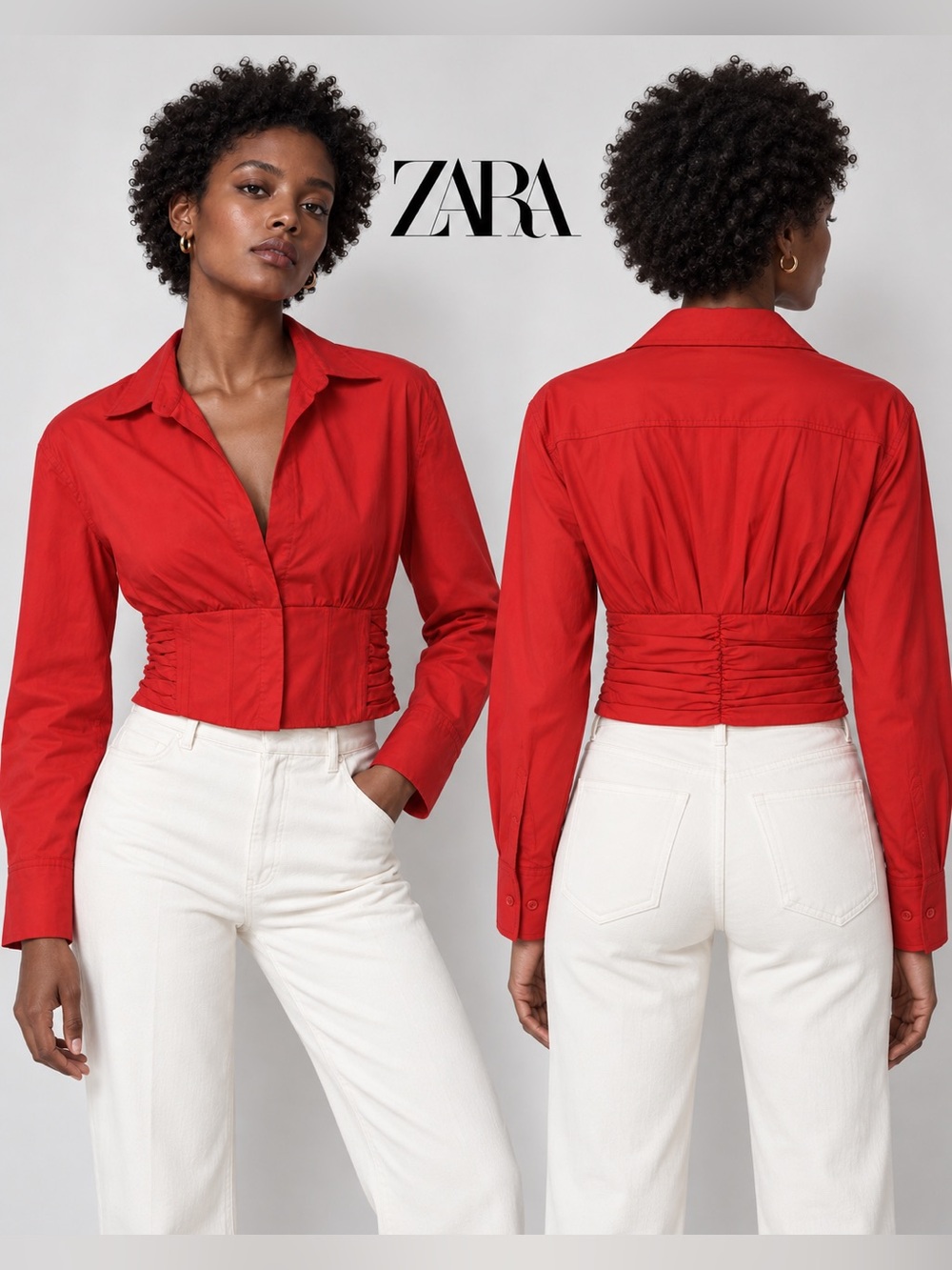 Zara Red Corset Waist Ruched Blouse NWT Size S